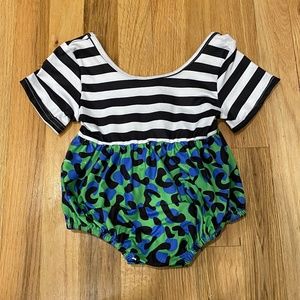 Bizzy Izzy's Green Cheetah Black & White Stripe Baby Bubble Romper 2T